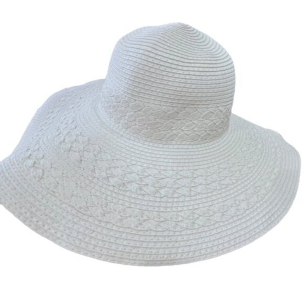Falls Creek White Beach Hat Wide‎ Brim Pool Vacation Travel Cruise Braided BOHO - Picture 11 of 12